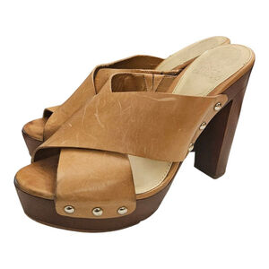 Vince Camuto Tan Leather Platform Heel Mules Size 9